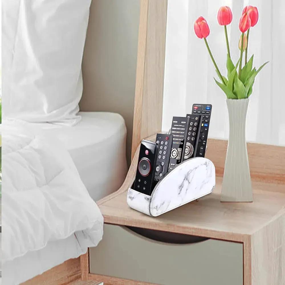 PU Leather Remote Control Holder Five Compartments Office Home & Garden Household Storage Caddies