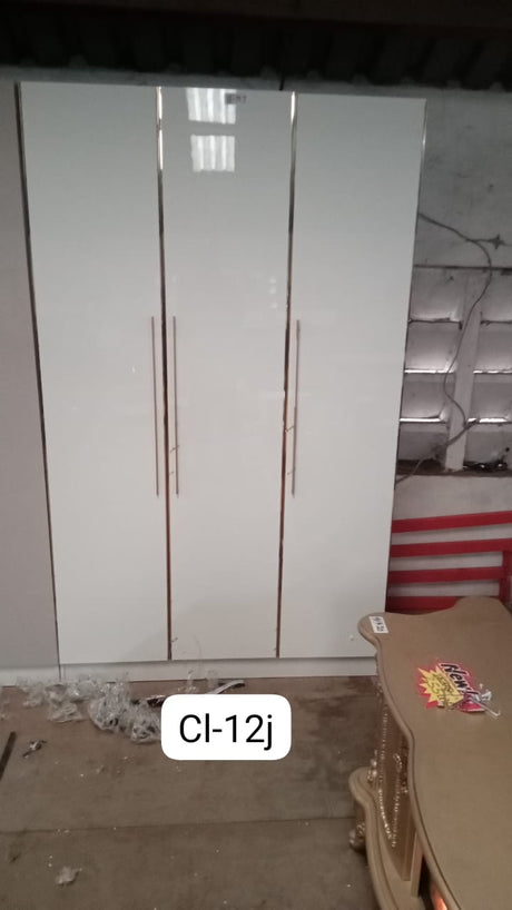 High Gloss 3Door Wardrobe Sleek White Finish with Vertical Handles