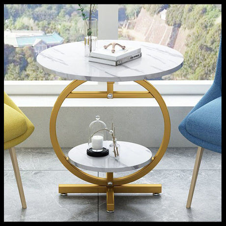 2-Layer Marble Effect Minimalist Side Table – Living Room, Bedside, or Balcony Coffee Table