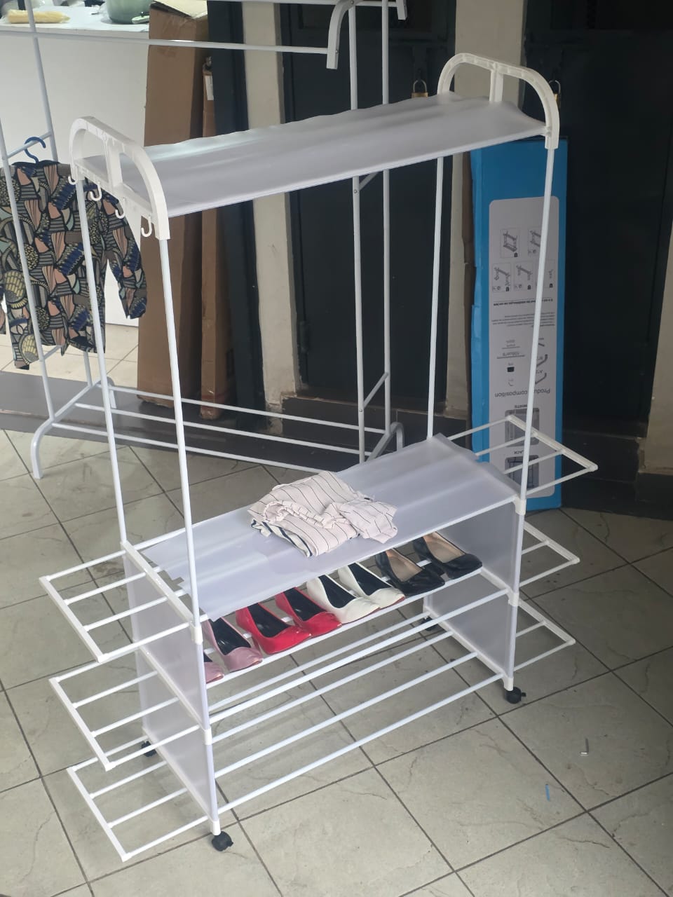 Clothing Rack with Wheels and 3 Metal Shelves
