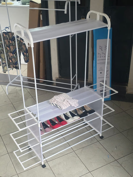 Clothing Rack with Wheels and 3 Metal Shelves
