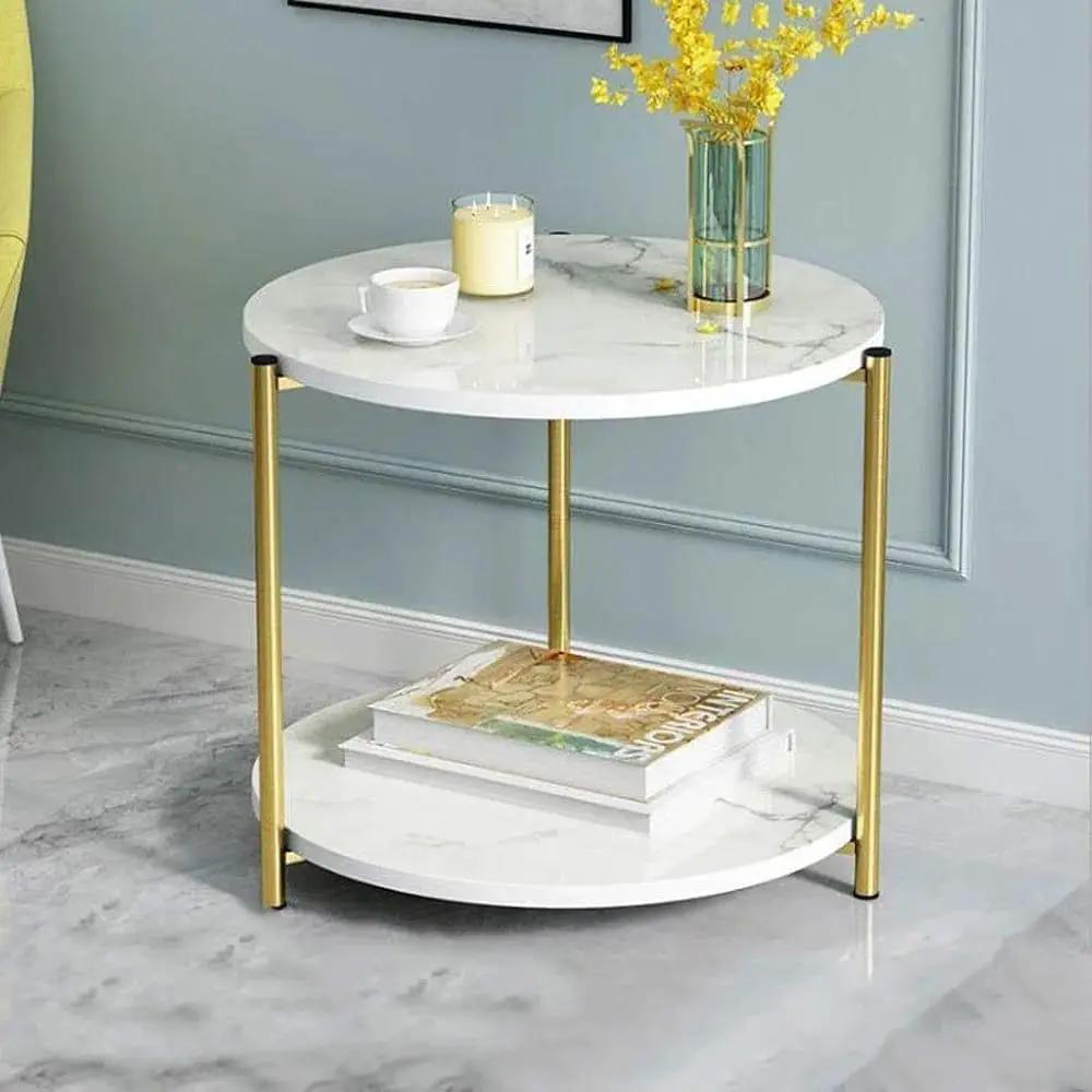 Marble Textured Side Stool Glass Top Set ( comes as one) Furniture End Tables