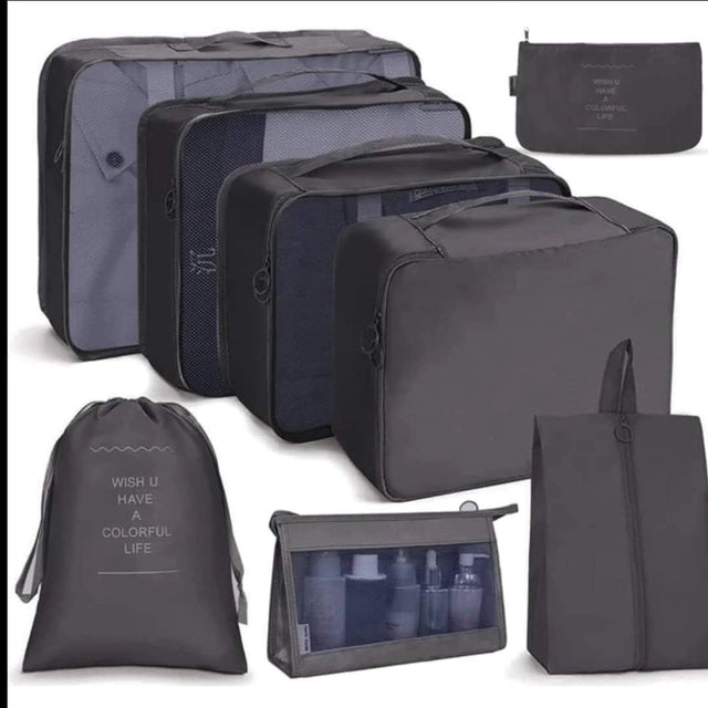 Furaha Finds 8pcs Travel Luggage Organizer Set with Toiletry Bag
