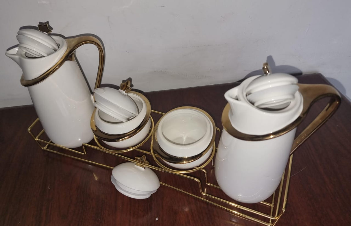 7pcs Acar Ceramic Golden Set with Jugs and Sugar Dishes Airtight Lids