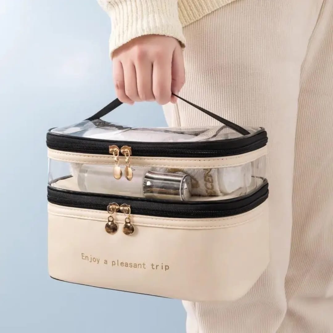 Double Layer PU Leather & PVC Cosmetic Bag Cosmetic Bags & Cases Cosmetic & Toiletry Bags
