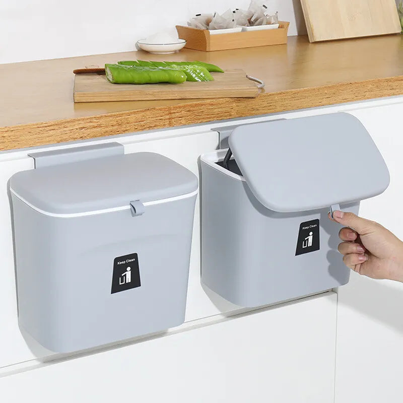 Wall Mounted Kitchen Bin with Lid | Space-Saving Trash Solution | Available in Green, White, & Grey
