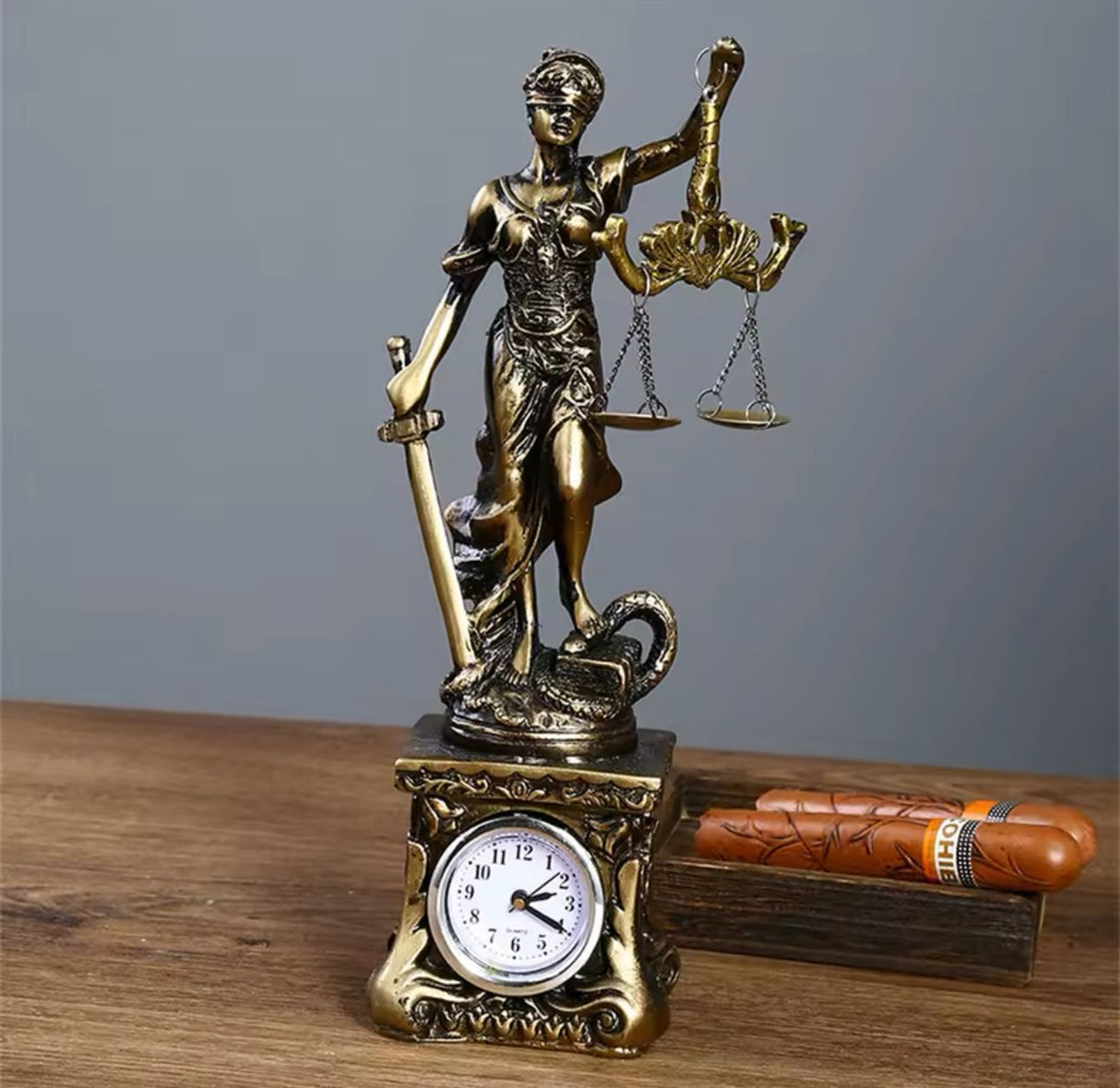 Themis Goddess of Justice Statue with Clock Greek Mythology Resin Ornament