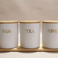 3pcs Ceramic Canisters with Bamboo Stand – 500ml Airtight Storage Jars for Kitchen Organization households Food Storage Containers