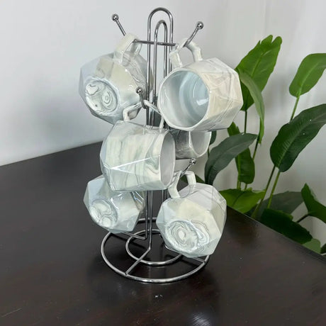 Pearl Marble Octagon Mugs – Set of 6 Kitchen & Dining Mugs