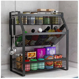 3-Tier Multifunctional Metallic Kitchen Spice Rack – Durable Carbon Steel Storage Organizer