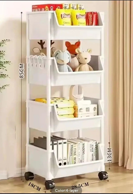 Slim 4 Tier Trolley Bookshelf With Mobile Casters Home Storage and organization Storage & Organization