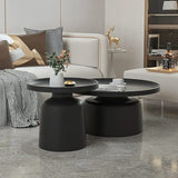 2 in 1 Modern Marble Round Coffee Table Set with Glossy Tempered Glass Top – White and Black Base Options