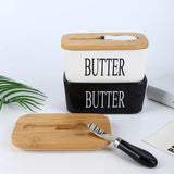 Ceramic Butter Dish with Bamboo Lid and Butter Knife - 600ml
