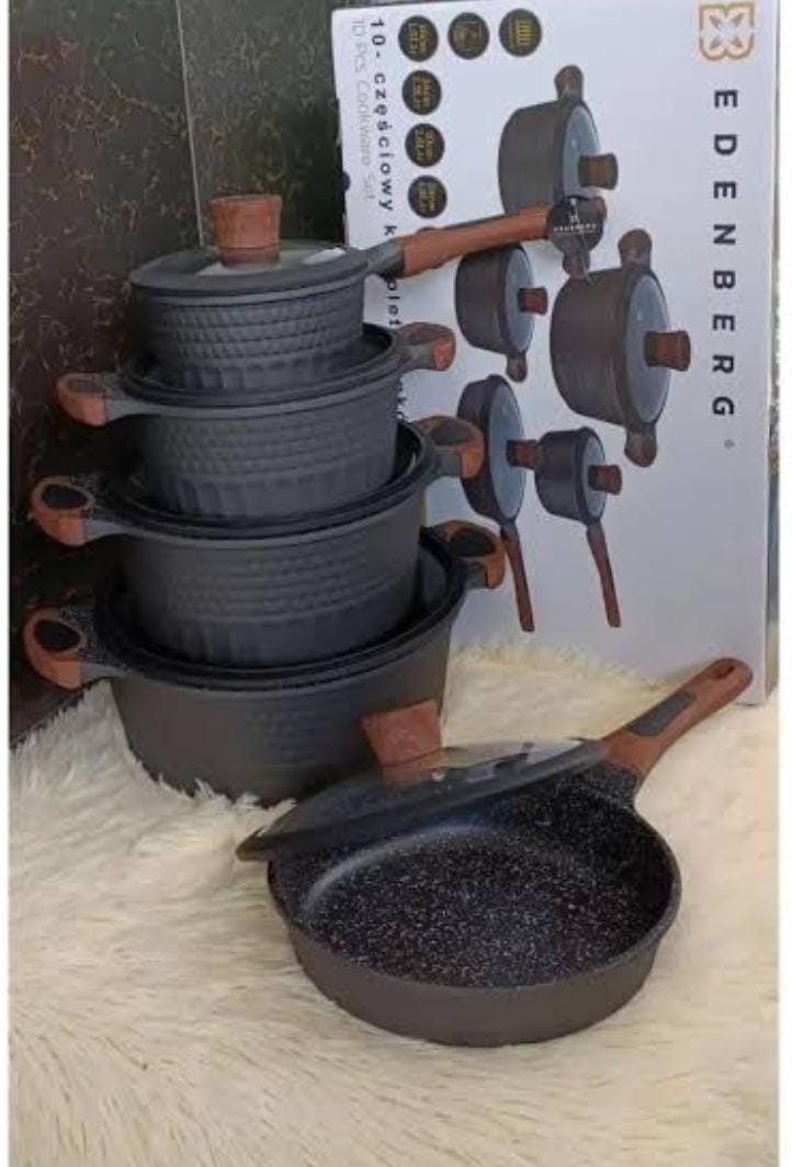 10-Piece Nonstick Cookware Set – Premium Black Pots and Pans with Lids